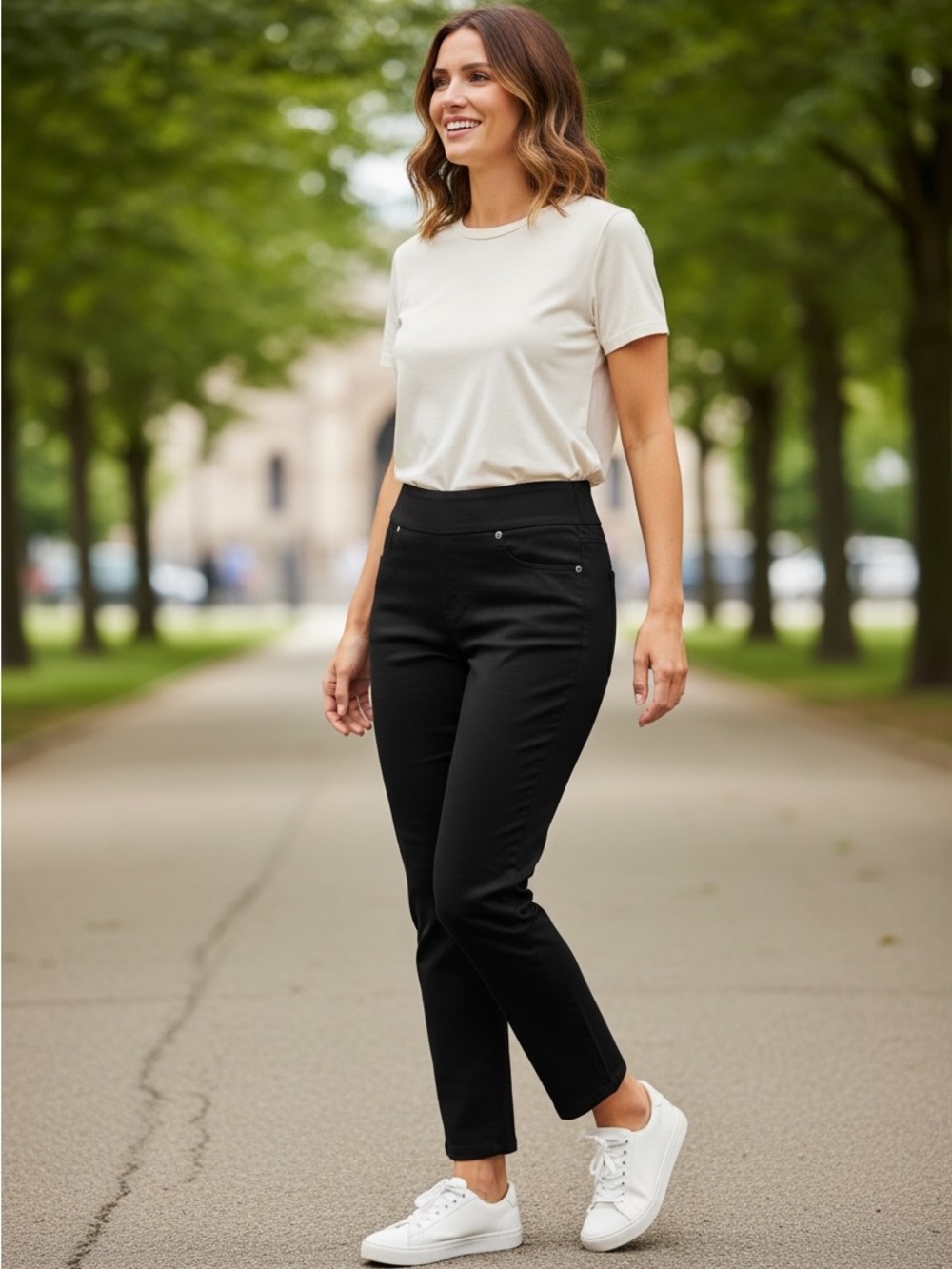 Joseph Ribkoff Black Straight Leg Pull On Ankle Jeans in Black Size 6